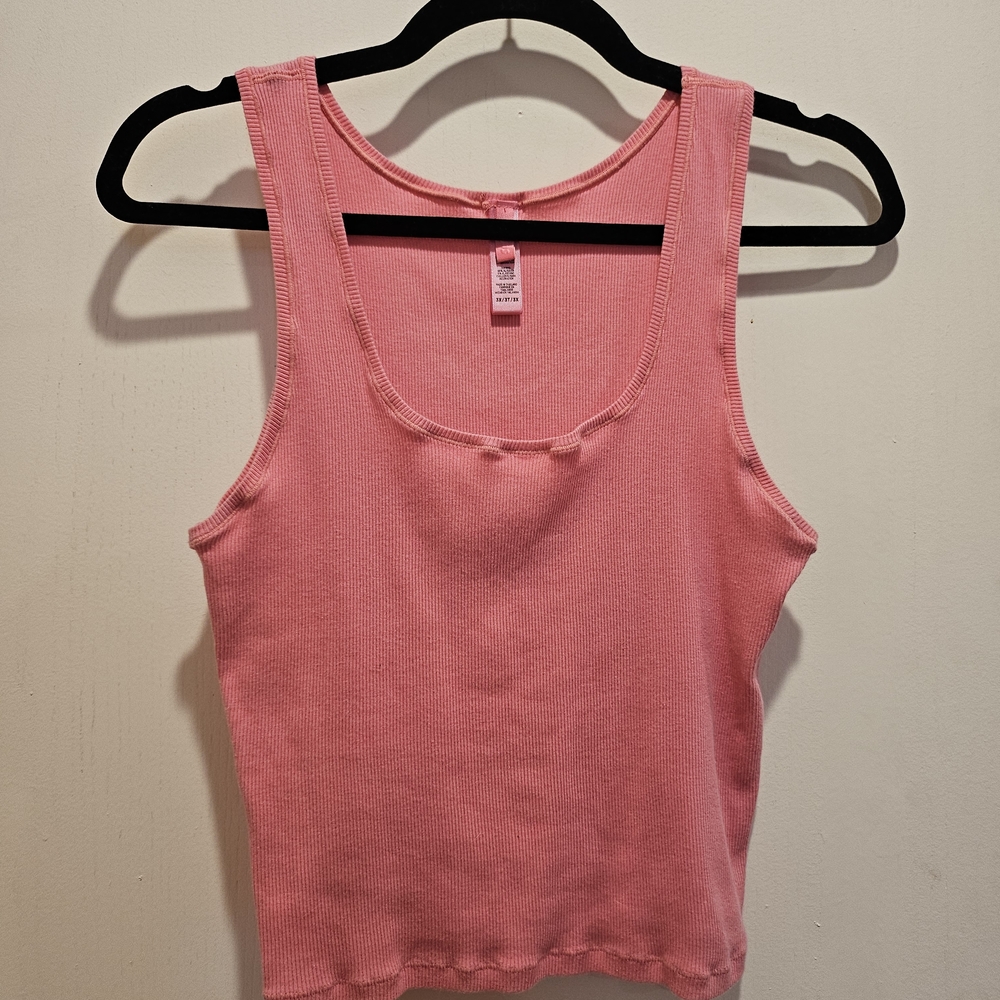 SKIMS Pink Ribbed Tank Top